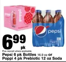 Bi-Mart Pepsi 6 pk Bottles or Poppi 4 pk Prebiotic Soda offer