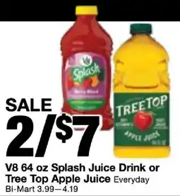 Bi-Mart V8 Splash Juice Drink or Tree Top Apple Juice offer