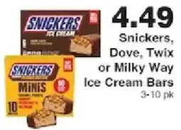 Piggly Wiggly Snickers, Dove, Twix or Milky Way Ice Cream Bars offer