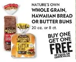 Reasors Nature's Own whole grain, hawaiian bread or butter buns offer