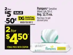 Dollar General Pampers Sensitive Wipes offer