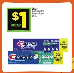 Dollar General Crest Toothpaste Mint Splash or Scope offer