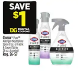 Dollar General Clorox Pure Allergen Neutralization Spray 8 oz. or Fabric & Carpet Spray 26 oz offer