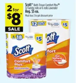Dollar General Scott Bath Tissue Comfort Plus 12 Family rolls or 6 rolls Lavender offer
