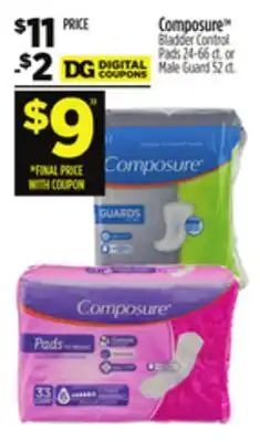 Dollar General Composure Bladder Control Pads 24-66 ct. or Male Guard 52 ct offer
