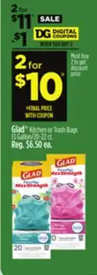 Dollar General Glad Kitchen or Trash Bags offer