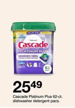 Target Cascade Platinum Plus 62 CT dishwasher detergent pacs offer