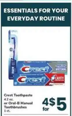 Safeway Crest Toothpaste or Oral-B Manual Toothbrushes offer