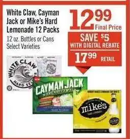 Price Chopper White Claw, Cayman Jack or Mike’s Hard Lemonade 12 Packs offer