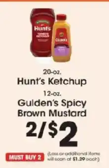 Price Rite Hunt's Ketchup, Gulden's Spicy Brown Mustard offer