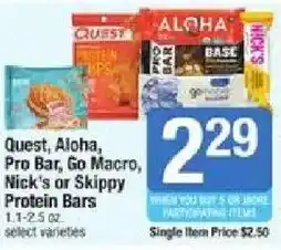 Shaw's Quest, Aloha, Pro Bar, Go Macro, Nick's or Skippy Protein Bars offer