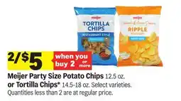 Meijer Meijer Party Size Potato Chips 12.5 oz. or Tortilla Chips* 14.5-18 oz offer