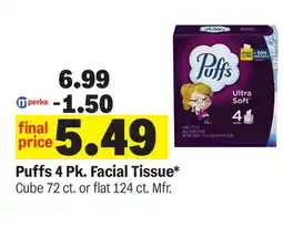 Meijer Puffs 4 Pk. Facial Tissue offer