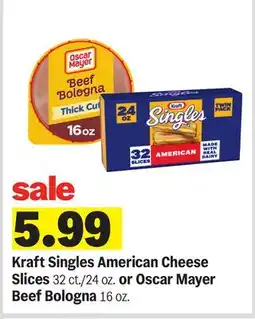 Meijer Kraft Singles American Cheese Slices 32 ct/24 oz. or Oscar Mayer Beef Bologna 16 oz offer