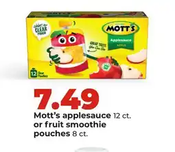 Hy-Vee Mott's applesauce 12 ct. or fruit smoothie pouches 8 ct offer