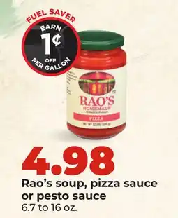 Hy-Vee Rao's soup, pizza sauce or pesto sauce offer