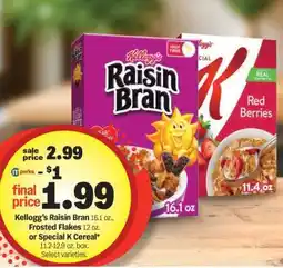 Meijer Kellogg's Raisin Bran, Frosted Flakes, or Special K Cereal offer