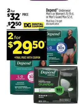 Dollar General Depend Underwear offer