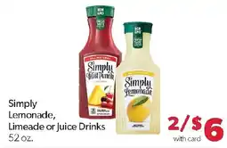 Family Fresh Market Simply Lemonade, Limeade or Juice Drinks offer
