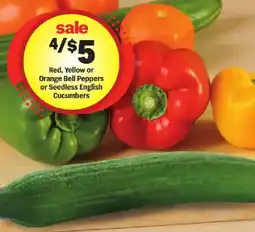 Meijer Red, Yellow or Orange Bell Peppers or Seedless English Cucumbers offer