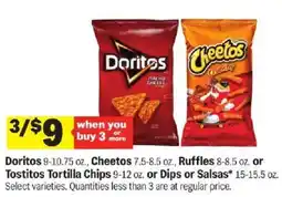 Meijer Doritos, Cheetos, Ruffles or Tostitos Tortilla Chips or Dips or Salsas offer