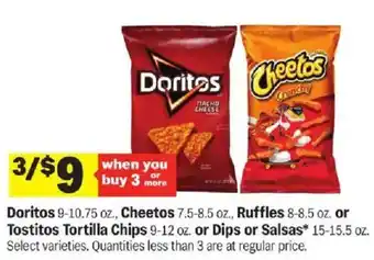 Doritos, Cheetos, Ruffles or Tostitos Tortilla Chips or Dips or Salsas