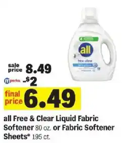 Meijer All Free & Clear Liquid Fabric Softener offer