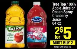 Super King Markets Tree Top 100% Apple Juice or Ocean Spray Cranberry Juice offer