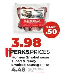 Hy-Vee Holmes Smokehouse sliced & ready smoked sausage offer