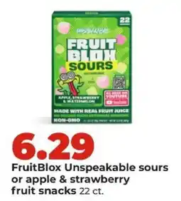 Hy-Vee FruitBlox unspeakable sours or apple & strawberry fruit snacks offer