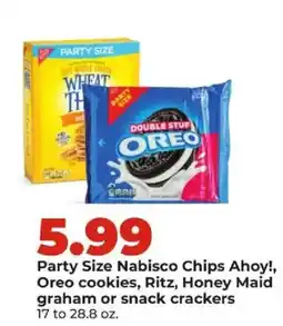 Hy-Vee Party Size Nabisco Chips Ahoy!, Oreo cookies, Ritz, Honey Maid graham or snack crackers offer