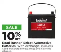 Mills Fleet Farm Road Runner Select Automotive Batteries offer