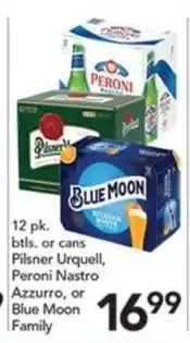 Pete's Fresh Market Pilsner Urquell, Peroni Nastro Azzurro, or Blue Moon Family offer