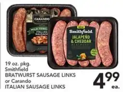 Pete's Fresh Market Smithfield bratwurst sausage links or Carando italian sausage links offer