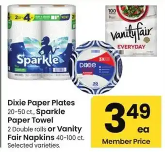 Dixie Paper Plates, Sparkle Paper Towel or Vanity Fair Napkins