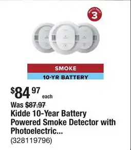 The Home Depot Kidde 10-Year Battery Powered Smoke Detector with Photoelectric Sensor (3-Pack), 20SD10 offer