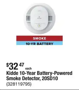 The Home Depot Kidde 10-Year Battery-Powered Smoke Detector, 20SD10 offer