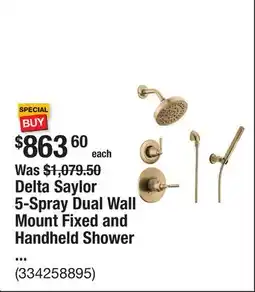 The Home Depot Delta Saylor 5-Spray Dual Wall Mount Fixed and Handheld Shower Head 1.75 GPM in Champagne Bronze offer