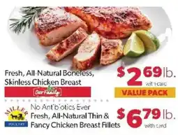 Family Fare Miller Poultry Fresh, All-Natural Boneless, Skinless Chicken Breast offer