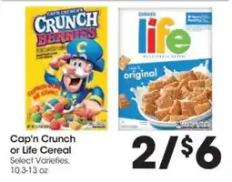 Food 4 Less Cap'n Crunch or Life Cereal offer