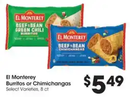 Food 4 Less El Monterey burritos or chimichangas offer