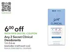 Publix Secret Clinical Deodorants offer