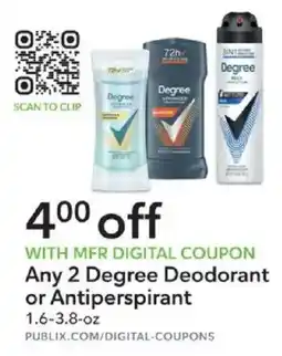 Publix Degree Deodorant or Antiperspirant offer