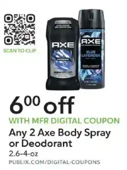 Publix Axe body spray or deodorant offer