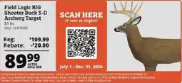 Rural King Field Logic BIG Shooter Buck 3-D Archery Target offer