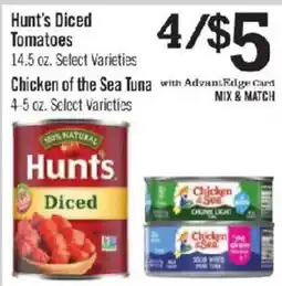 Price Chopper Hunt's Diced Tomatoes, Chicken of the Sea Tuna offer