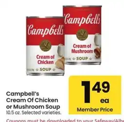 Albertsons Campbell's Cream Of Chicken or Mushroom Soup offer