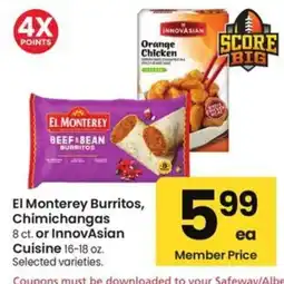 Albertsons El Monterey Burritos, Chimichangas or InnovAsian Cuisine offer