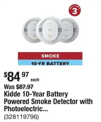 Kidde 10-Year Battery Powered Smoke Detector with Photoelectric