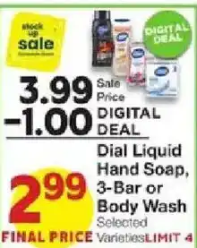 United Supermarkets Dial Liquid Hand Soap, 3-Bar or Body Wash offer